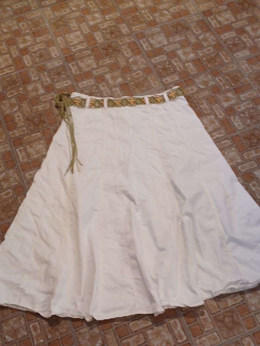 White A-Line Maxi Skirt with Belt 100 Percent Cotton Size 14